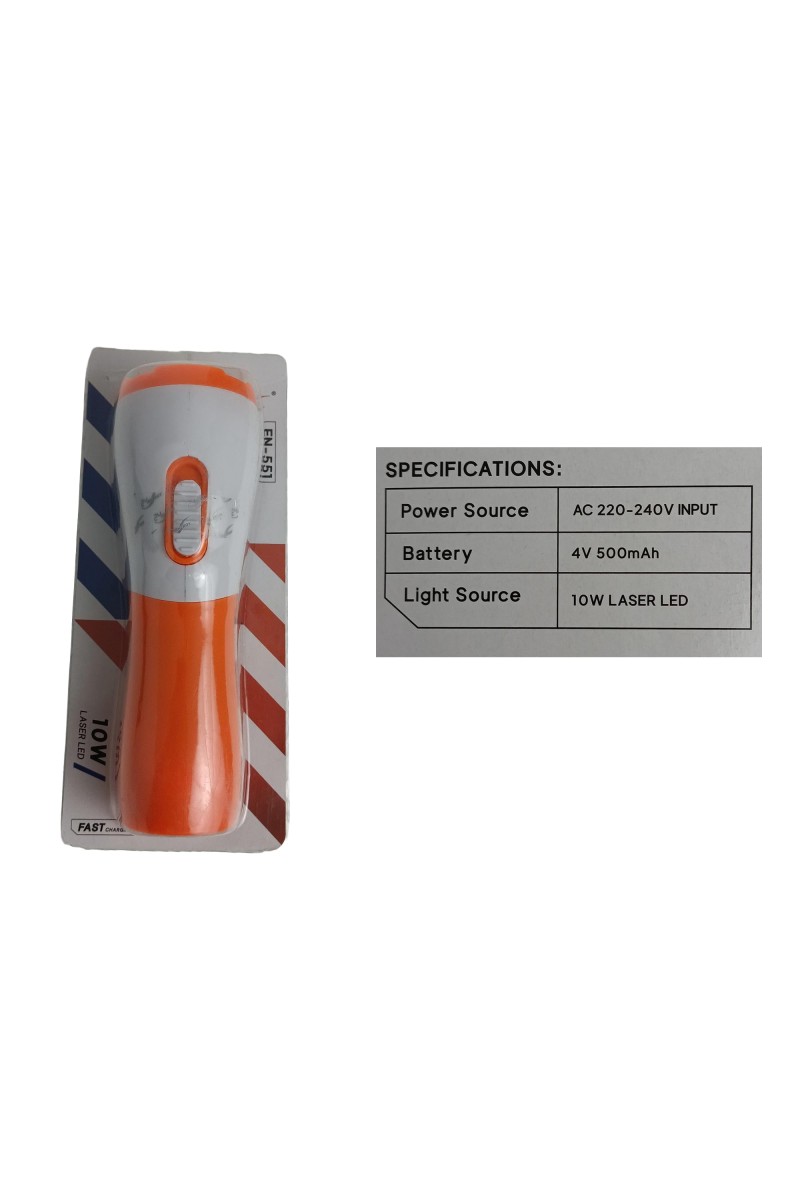 Hitech Rechargeable Torch Light || EN-551 || Powerful 10W Laser LED|| 12 Hours of Continuous Lighting