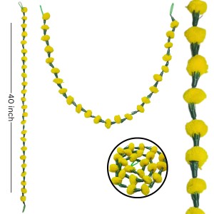 Hitech Sales 10 Woolen Artificial Long Marigold Fluffy Flower Garland Strings for Home Decoration, Pooja Mandir Decor Genda Phool for Wedding and Festivals, Diwali (40 inch) (Yellow)