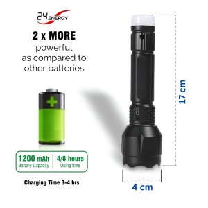 HiTechMart 24 Energy Rechargeable Led Torch with Dual Mode Night Lamp/Torch 8 hrs Flood Lamp Emergency Light (Black)