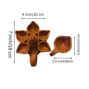 Handcrafted Pancha Pradeep with Diya Combo – Traditional Indian Terracotta 5-Headed Oil Lamp for Diwali, Pooja, and Home Decoration.