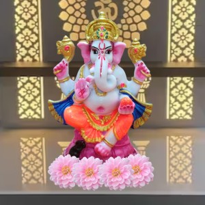 Hi Tech Sales Handcrafted Siddhi Ganesh Idol for Home Decor, Gifting Diwali, Birthday, Festivals (6 x 3 Inches) (Orange)