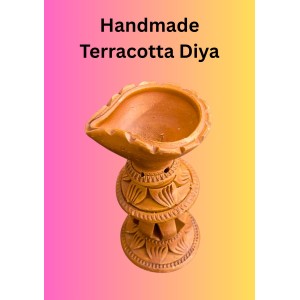 Handmade Terracotta Diya with Stand – Traditional Clay Oil Lamp for Festivals, Pooja & Home Decor