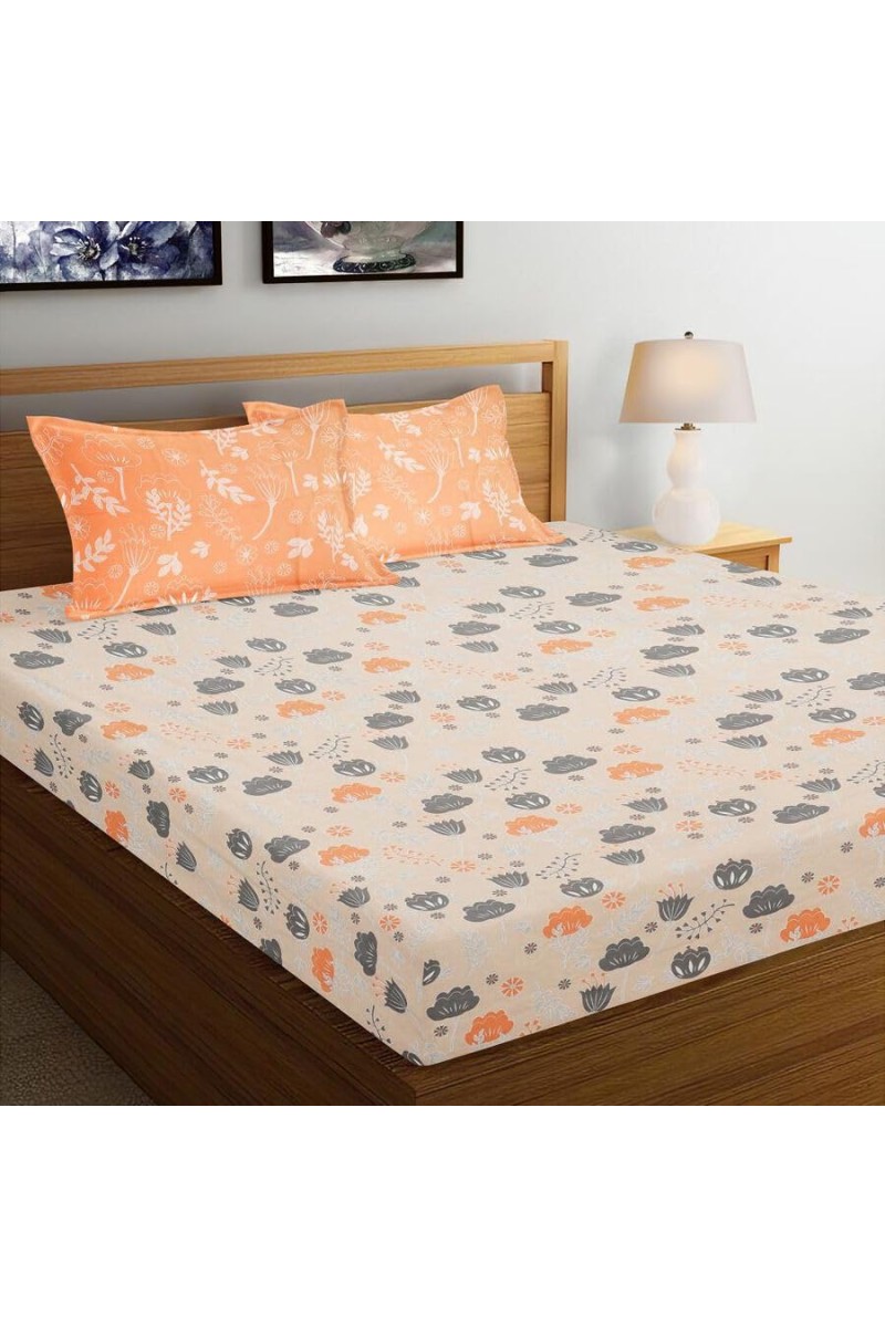 Hitech Sales Orange Cotton Double Bedsheet | Soft, Durable & Fade-Resistant | Ideal for Double Bed | Easy Care & Washable