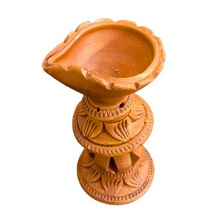 Handmade Terracotta Diya with Stand – Traditional Clay Oil Lamp for Festivals, Pooja & Home Decor