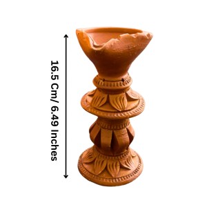 Handmade Terracotta Diya with Stand – Traditional Clay Oil Lamp for Festivals, Pooja & Home Decor
