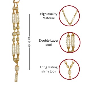 Handmade Golden & White Color Moti Mala/Garland | 15 inch Decorative Haar for God Idol, Temple & Home Décor