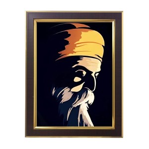 Hitech Sales Rectangular Guru Nanak Printed Photo Frame - Ideal for Pooja Room Décor & Gifting (7 x 9 inches, Brown)