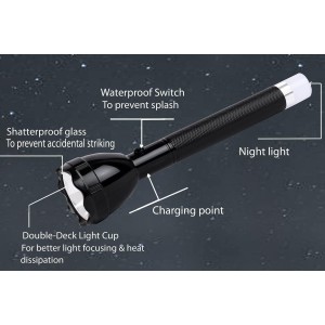 Portable and Lightweight Rechargeable 100w Laser LED Power Torch Light 27cm Platinum 25W COB, 2X 3.7V 1200mAh Li-ion Batteries, 5V Adaptor, Durable and Bright, Ideal for Indoor and Outdoor Use