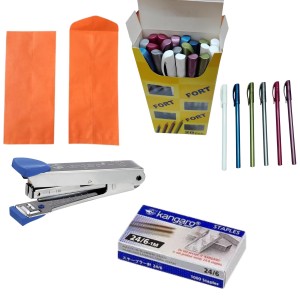 Combo of 20 Pcs Brown Envelopes, 1 Box Fort Gel Pen, Stapler & Pin