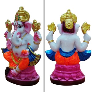 Hi Tech Sales Handcrafted Siddhi Ganesh Idol for Home Decor, Gifting Diwali, Birthday, Festivals (6 x 3 Inches) (Orange)