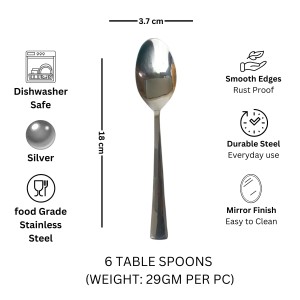 Hitech Sales Stainless Steel Set of 6,18 cm Long,Spoons for Home & Kitchen,Dinning Tableware Gift for House Warming,6 Pieces Spoons Silver Imperial Design