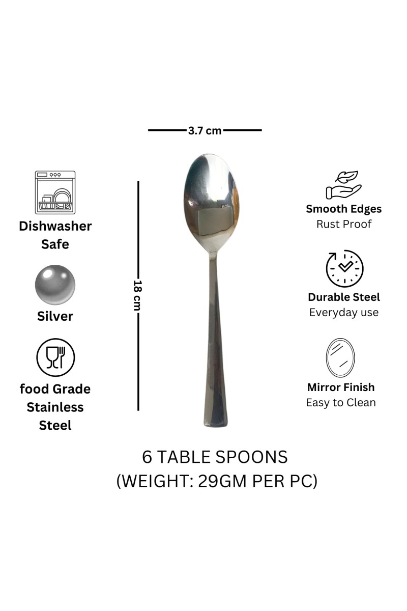 Hitech Sales Stainless Steel Set of 6,18 cm Long,Spoons for Home & Kitchen,Dinning Tableware Gift for House Warming,6 Pieces Spoons Silver Imperial Design