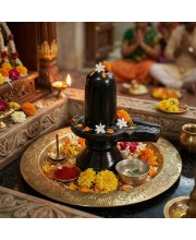 Black Shivling Showpiece for Puja | Lord Shiva Lingam Idol with Base | Religious Decorative Statue for Home Temple, Office & Spiritual Décor | Resin Shivling Murti (Black Finish)