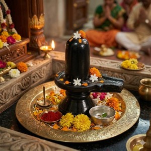 Black Shivling Showpiece for Puja | Lord Shiva Lingam Idol with Base | Religious Decorative Statue for Home Temple, Office & Spiritual Décor | Resin Shivling Murti (Black Finish)