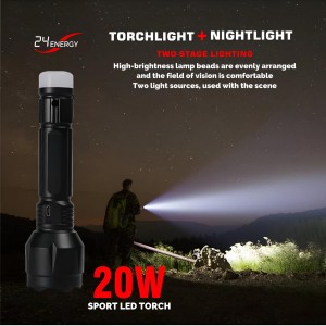 HiTechMart 24 Energy Rechargeable Led Torch with Dual Mode Night Lamp/Torch 8 hrs Flood Lamp Emergency Light (Black)