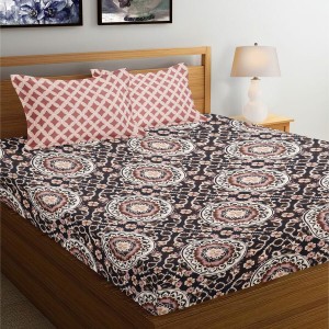 Hitech Sales Brown Geometric Printed Double Bedsheet | Soft, Durable & Fade-Resistant | Easy Care & Washable