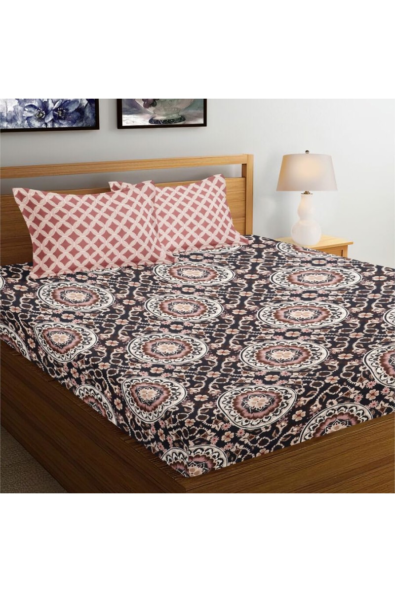 Hitech Sales Brown Geometric Printed Double Bedsheet | Soft, Durable & Fade-Resistant | Easy Care & Washable