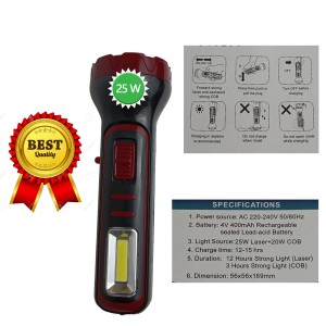 Hitech Rechargeable Torch Light || LV-621 || Powerful 25W Laser + 20W COB || 12 Hours of Continuous Lighting