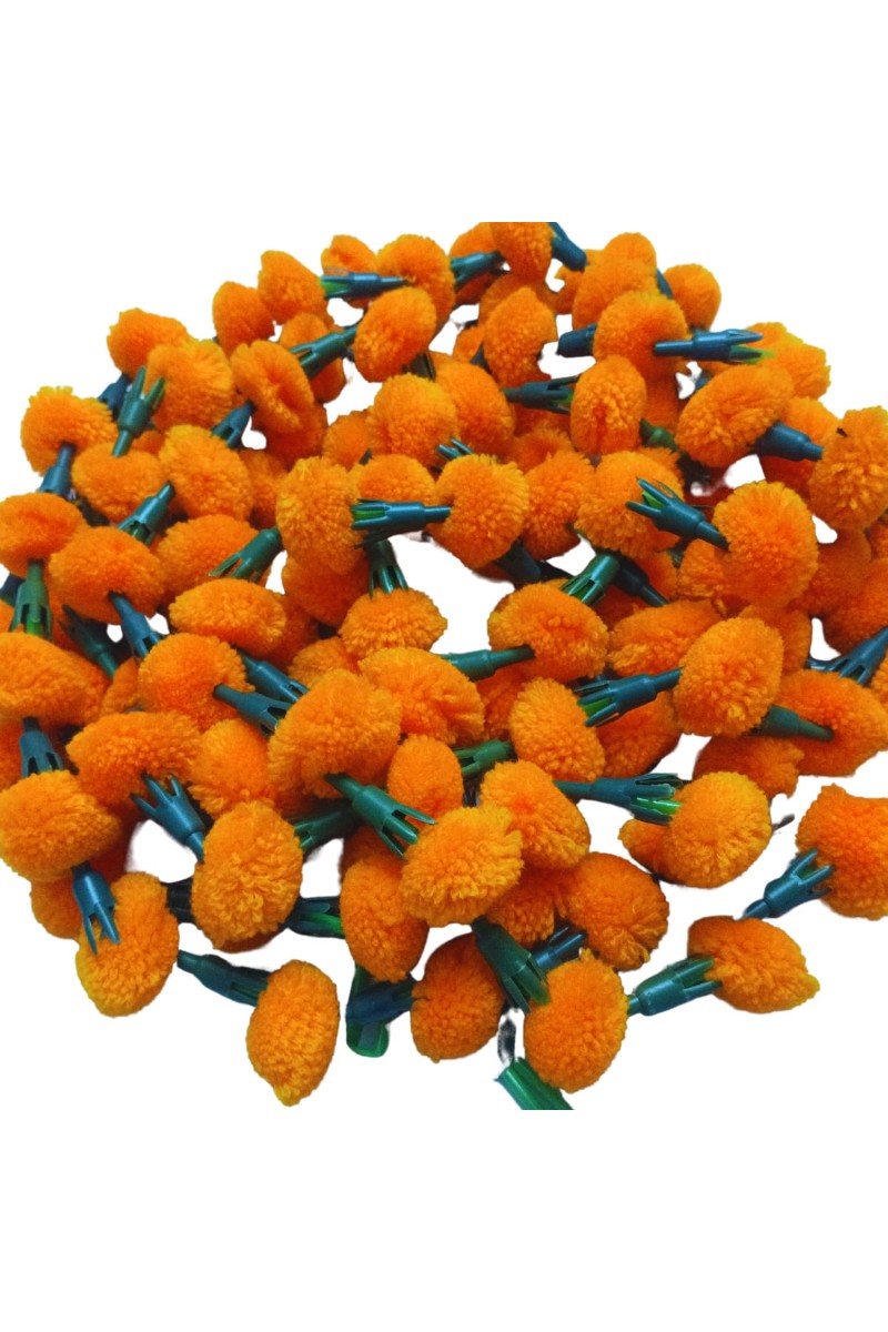 Hitech Sales 10 Woolen Artificial Long Marigold Fluffy Flower Garland Strings for Home Decoration, Pooja Mandir Decor Genda Phool for Wedding and Festivals, Diwali (40 inch) (Orange)