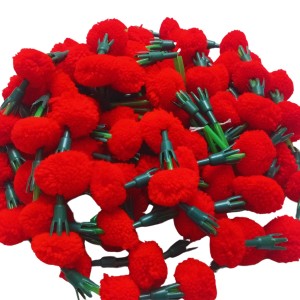 Hitech Sales 10 Woolen Artificial Long Marigold Fluffy Flower Garland Strings for Home Decoration, Pooja Mandir Decor Genda Phool for Wedding and Festivals, Diwali (40 inch) (Red)