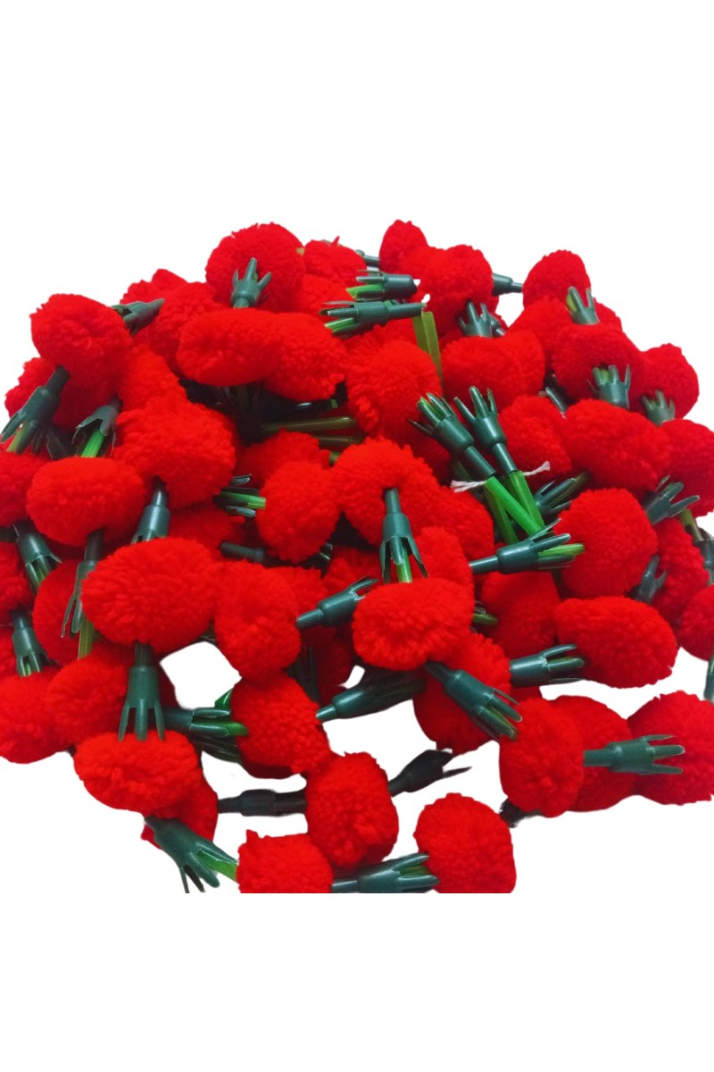 Hitech Sales 10 Woolen Artificial Long Marigold Fluffy Flower Garland Strings for Home Decoration, Pooja Mandir Decor Genda Phool for Wedding and Festivals, Diwali (40 inch) (Red)