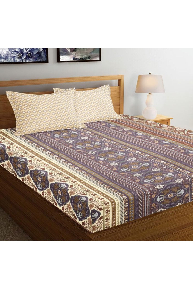Hitech Sales Brown Geometric Printed Double Bedsheet | Soft, Durable & Fade-Resistant | Ideal for Double Bed | Easy Care & Washable
