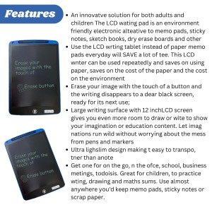Hitech Sales 12 Inch LCD Writing Tablet Colorful Magic Slate with Stylus Pen Eco-Friendly Digital Drawing and Writing Pad for Kids, Ideal for Drawing, Playing, and Noting