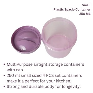 Airtight Plastic Container with Lid 250 ml (Set of 4) Plain | Multipurpose Storage & Grocery Containers. (Pink)