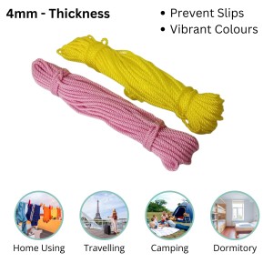 Nylon Rope Combo Pack of 6 | Durable, High-Strength Ropes for Outdoor, Camping, and Household Use | Multipurpose Ropes for Clothesline, DIY Projects, and More (Yellow, Medium)