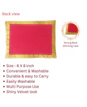 Velvet Pooja Aasan Cloth with Golden Border | Plain Chowki Mat for Puja Table, Home Mandir & Temple | Pack of 6 (6 x 8)