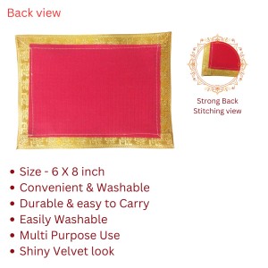 Velvet Pooja Aasan Cloth with Golden Border | Plain Chowki Mat for Puja Table, Home Mandir & Temple | Pack of 6 (6 x 8)