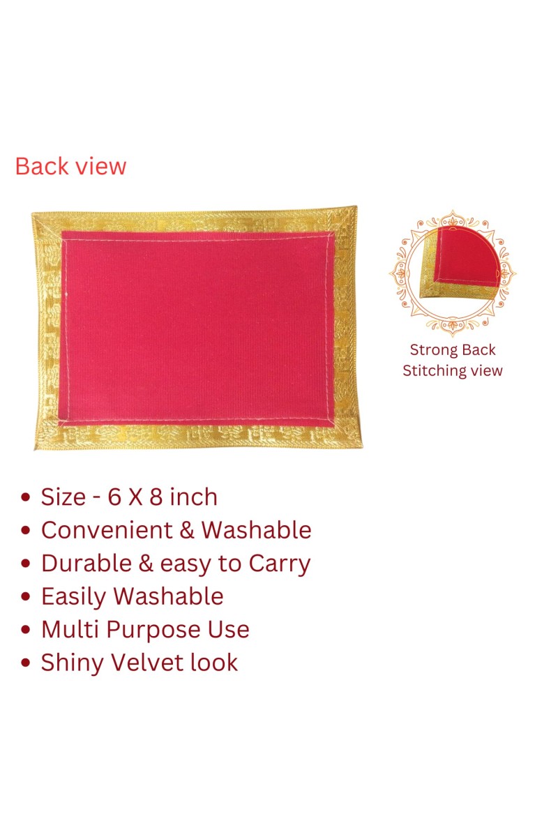 Velvet Pooja Aasan Cloth with Golden Border | Plain Chowki Mat for Puja Table, Home Mandir & Temple | Pack of 6 (6 x 8)