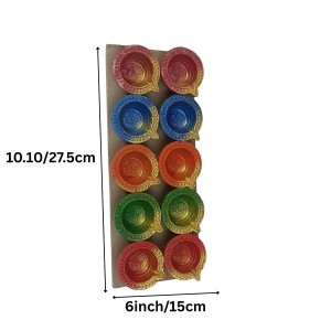 Pack of 10 Decorative Clay Diyas for Diwali – Hand-Painted Multicolor Traditional Oil Lamps – Festival Home Decor with Om Design – Eco-Friendly Diya Set for Pooja, Gifts & Celebrations