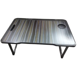 Hitech Sales, Portable Laptop Table with Foldable Legs, Multi-Utility Slots & Gray Striped Woodgrain Finish – Bed Table for Work, Study & Entertainment