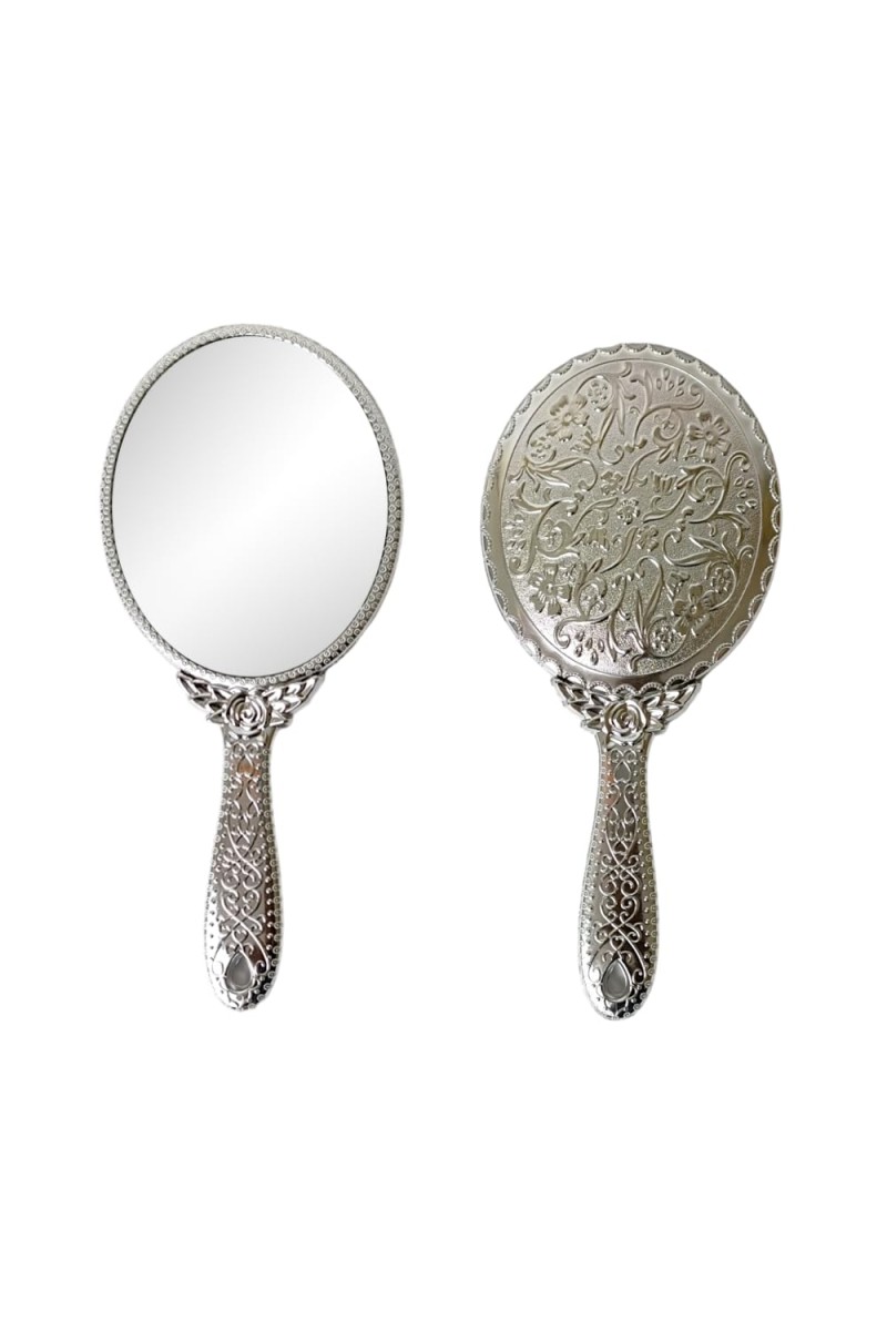 Makeup Plastic Portable Hand Mirror | Compact Handheld Mirror for Travel, Beauty, and Daily Use (Silver)