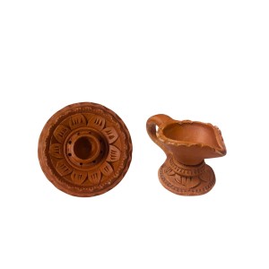 Handcrafted Terracotta Dhoop Daani Stand with Diya Pradeep - Traditional Indian Incense Holder & Oil Lamp for Pooja, Meditation, and Home Decor, Religious Rituals
