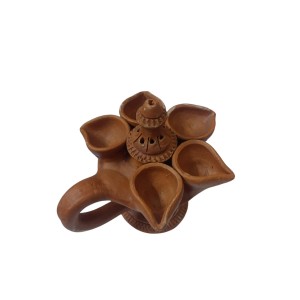 Handicrafts Handmade Traditional Terracotta Pancha Pradeep (Pancha Diya) with Dhoop Stand for Diwali and Puja – Perfect for Home Décor