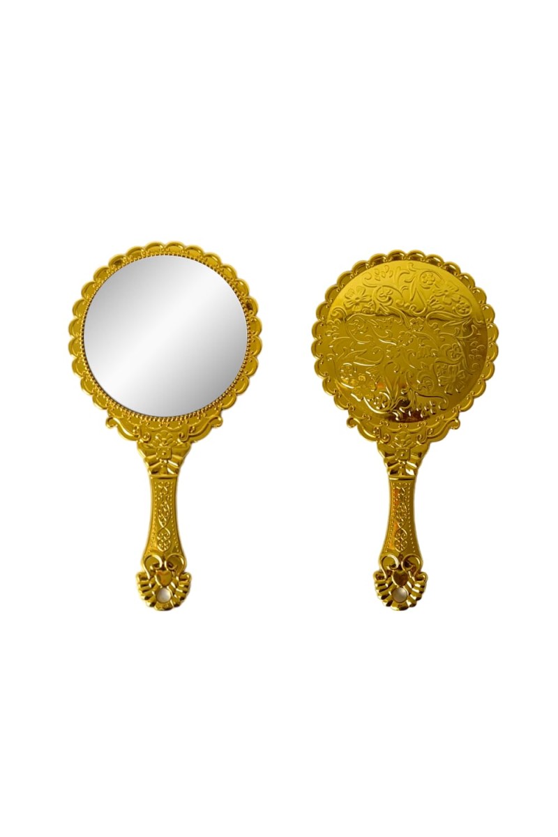 Makeup Plastic Portable Hand Mirror | Compact Handheld Mirror for Travel, Beauty, and Daily Use (Gold)