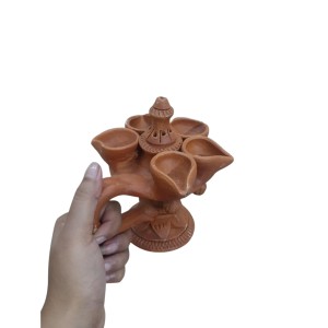 Handicrafts Handmade Traditional Terracotta Pancha Pradeep (Pancha Diya) with Dhoop Stand for Diwali and Puja – Perfect for Home Décor