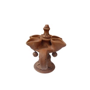 Handicrafts Handmade Traditional Terracotta Pancha Pradeep (Pancha Diya) with Dhoop Stand for Diwali and Puja – Perfect for Home Décor