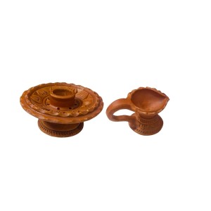 Handcrafted Terracotta Dhoop Daani Stand with Diya Pradeep - Traditional Indian Incense Holder & Oil Lamp for Pooja, Meditation, and Home Decor, Religious Rituals