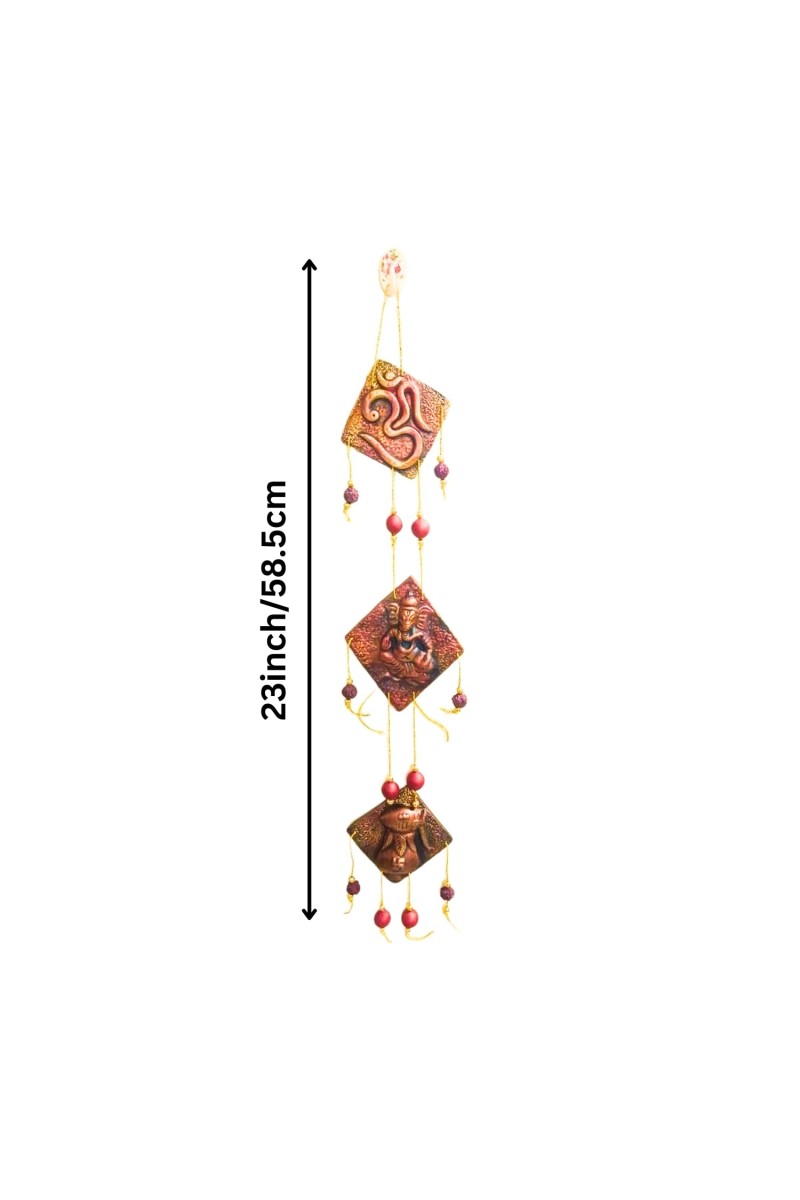 Hindu Wall Hanging Decorative Showpiece with Om & Ganesha | Spiritual Door Hanging for Home Temple, Pooja Room & Living Room Décor (Triangular)