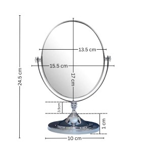HiTechMart Double-Sided Tabletop Makeup Mirror – 360° Rotating Vanity Mirror with Chrome Finish, Ideal for Beauty, Skincare and Grooming.