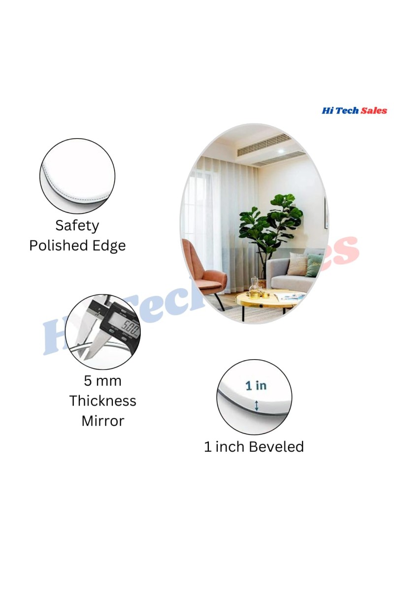 Hitech Sales Oval Wall Mounted Mirror 29.5 x 39 cm Modern Decorative Mirror for Bathroom, Living Room, or Bedroom (Vertical & Horizontal Use)