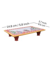HiTechMart Makrana Marble Rectangular Puja Chowki with Hand-Painted Meenakari & Kundan Work – Decorative Bajot/Singhasan for Home Mandir, Vrat, Festivals, Pooja & Gifting Purpose (1, Rectangular)