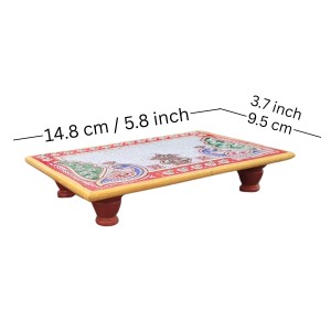 HiTechMart Makrana Marble Rectangular Puja Chowki with Hand-Painted Meenakari & Kundan Work – Decorative Bajot/Singhasan for Home Mandir, Vrat, Festivals, Pooja & Gifting Purpose (1, Rectangular)
