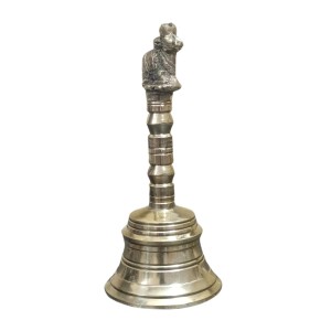 HiTechMart Traditional Brass Hand Bell with Nandi Design – Antique Finish for Puja