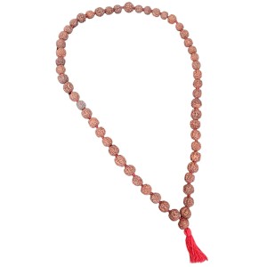 HiTechMart 5 Mukhi Rudraksha Mala Hindu Prayer Meditation Rosary with Red Tassel