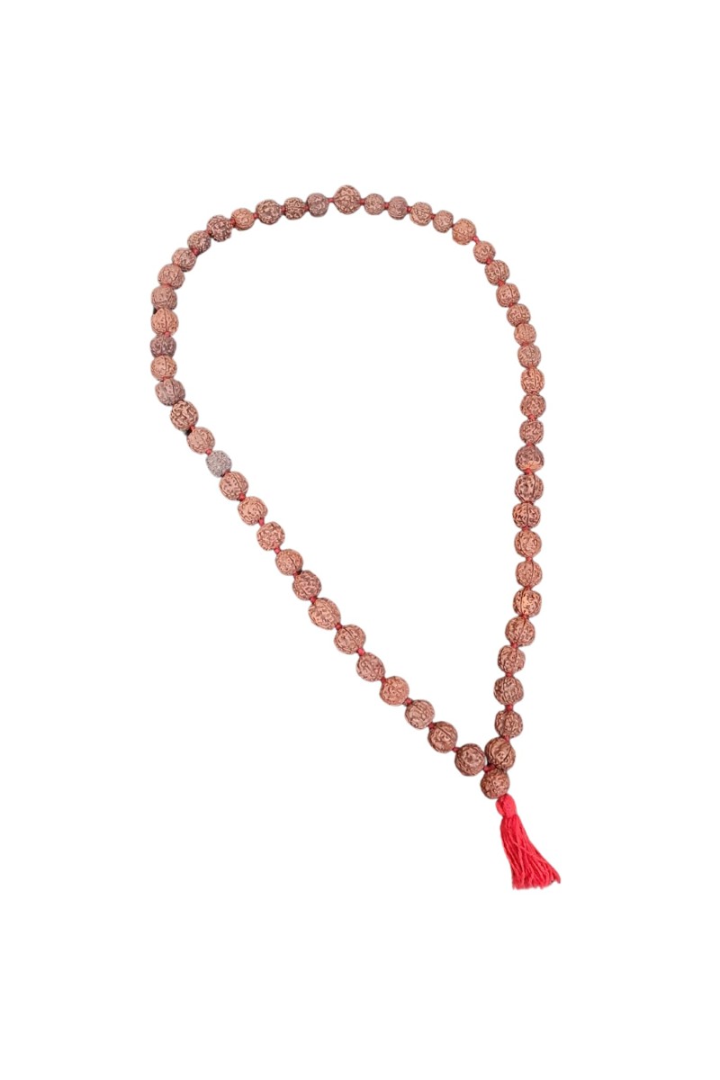 HiTechMart 5 Mukhi Rudraksha Mala Hindu Prayer Meditation Rosary with Red Tassel