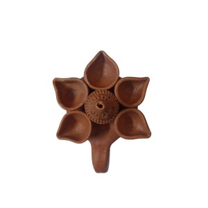 Handicrafts Handmade Traditional Terracotta Pancha Pradeep (Pancha Diya) with Dhoop Stand for Diwali and Puja – Perfect for Home Décor